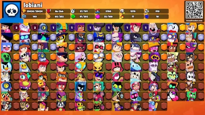 29K Trophies LVL92 | 97/101 Brawlers | 22 Max Brawlers - 19 Hypercharges | 143 Skins | 405 Pins | 258 Icons | Legendary, Max Power, Rank 35 rank