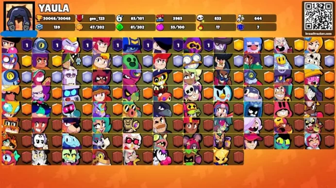 30K Trophies LVL86 | 85/101 Brawlers | 23 Max Brawlers - 14 Hypercharges | 184 Skins | 372 Pins | 251 Icons | Legendary, Max Power, Rank 35 rare