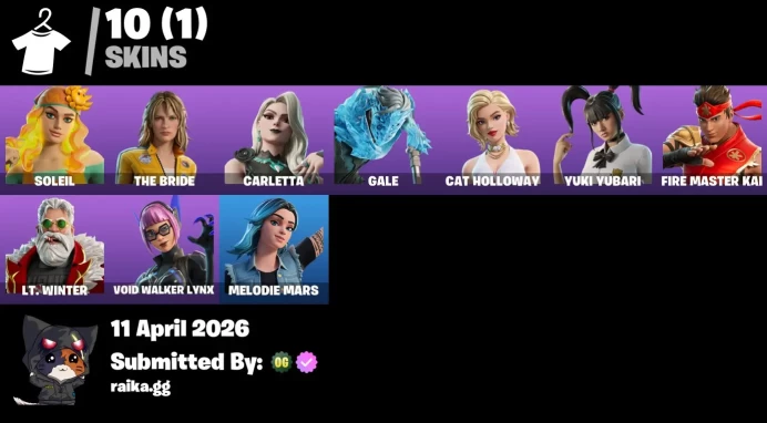[PC/PSN/XBOX] 10 skins | Soleil | Bride | Carletta | Gale | Cat Holloway | Yuki Yubari | FIRE Master Kai | Lt. Winter | Void Walker Lynx | 100VB