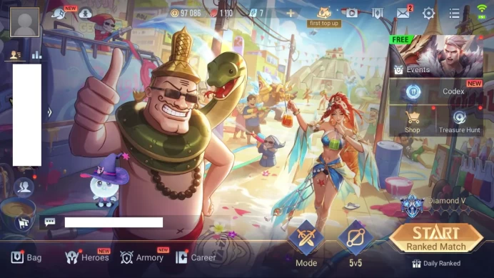AOV17: Garena - Indonesia - LV 22 - 105 Heroes - 182 Skins - Yuji Itadori Biron + LunaYear Omen +| 97K Gold - 1K Gems