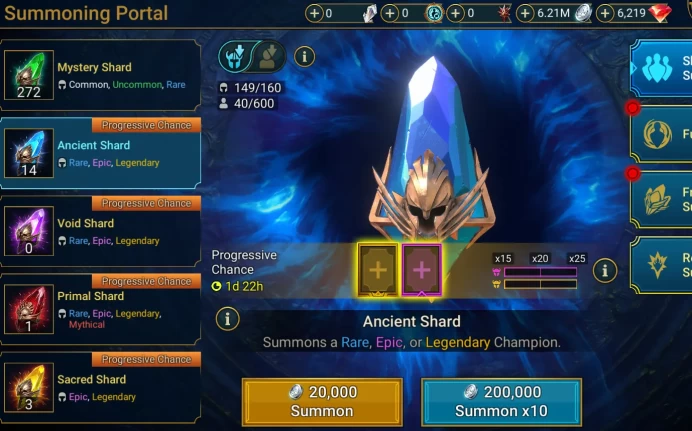 Starter. Mythical Nais the shadowthief. 20 legendary. 6200 gens.