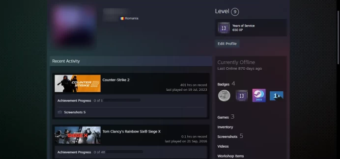 <<FACEIT>>_9 Level Steam_Last Online 2 year ago_ 2016, 2020 Service Medal_<45-Day Warranty > _5,10Y, Global, Loyalty_401 hrs`