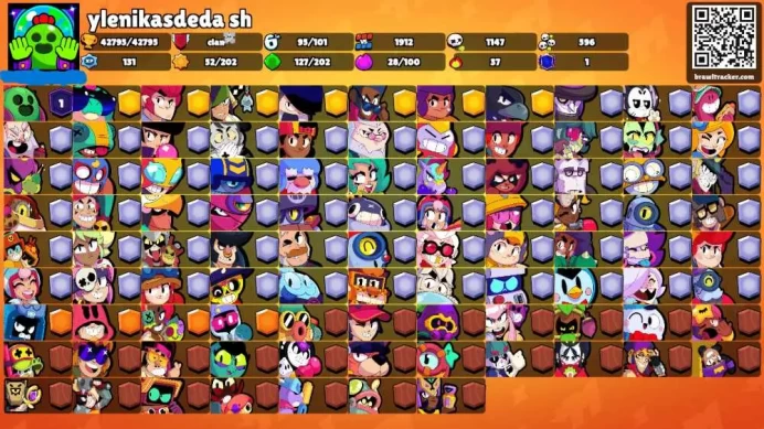 42K Trophies | 95/101 Brawlers | 14 Max Brawlers - 8 Hypercharges | 215 Skins | 593 Pins | 326 Icons | Legendary, Max Power, Rank 35, Masters 