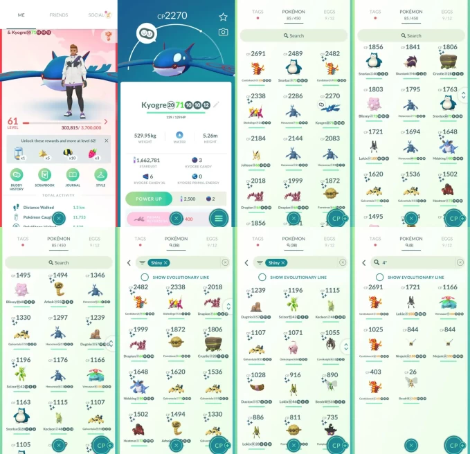 ACm1415 -lv 61 Valor | x10 2000CP | x1 Legendary | x38 shiny | x8 100IV | Kyogre | Shiny Skeledirge Nidoking Kecleon | 100IV Venusaur