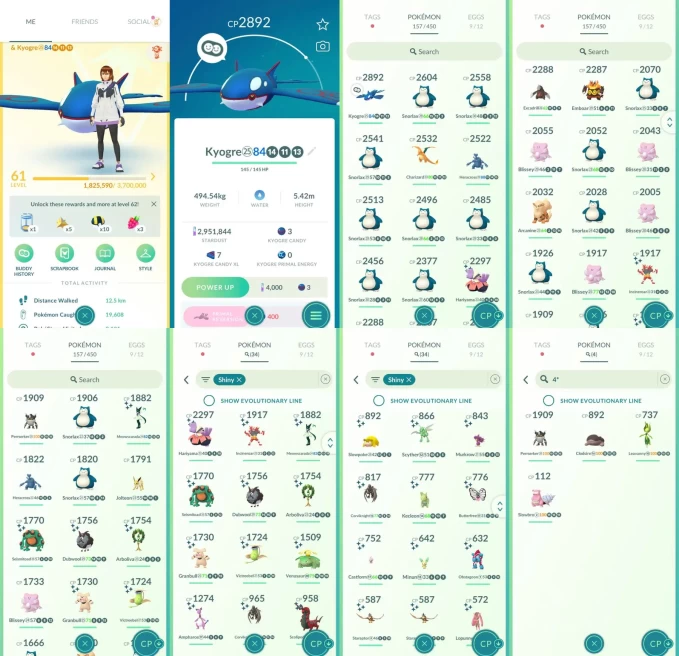 ACm1417 -lv 61 Instinct | x21 2000CP | x1 Legendary | x34 shiny | x4 100IV | Kyogre | Shiny Incineroar Meowscarada Venusaur Meganium