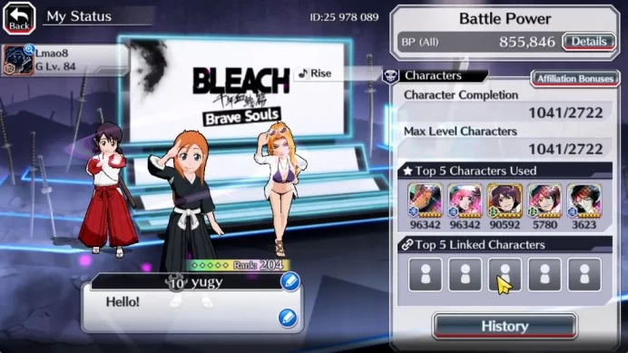 [GLOBAL]54K Orb|TYBW26[Bambietta,Meninas],Byakuya Renewed,Yoruichi 25Swimsuit,Ururu,Kon,Etc|6,8K AccTic|CE ON|KlabID(BBS2528)