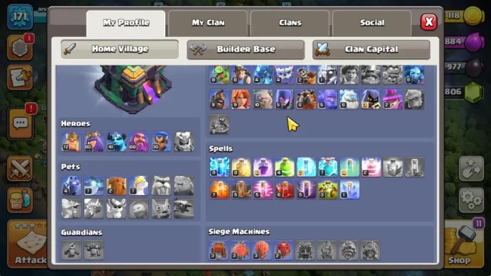 TH 14 - BH 7|Limited Skin|LV 171|HH 8|BK 72,AQ 80,GW 60,MP 41,RC 30,DD 0|CN OFF|Protect OFF|TAKE MAIL(COC2087)