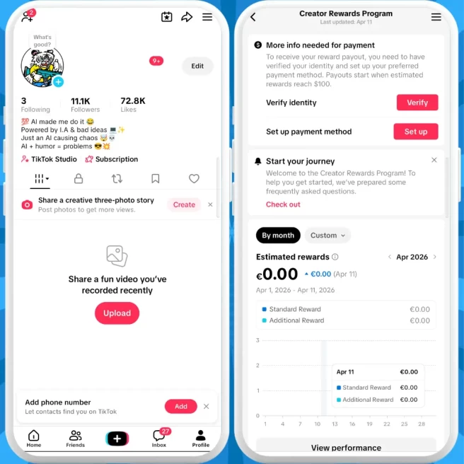 [Discounted] France Monetized Creator Rewards Program Account | 10K Authentic Followers & 72K Likes | Verified Screenshots + Instant Delivery