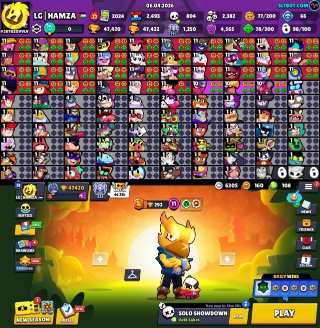 Trophy 47K Android/IOS Brawler 100x Max Brawler 38x Hypercharged 28x  Total Skins 210 Premium Profile Icones Rare Collection