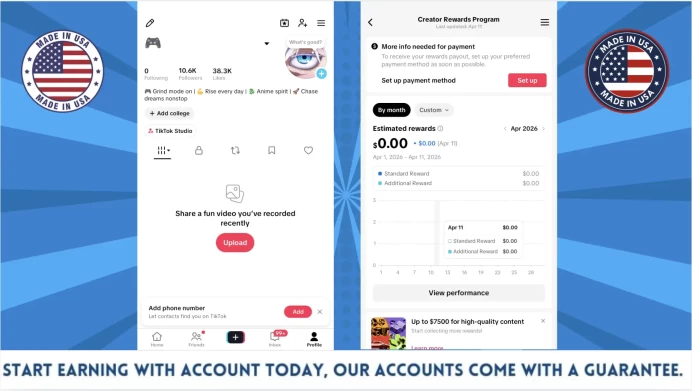 100% Monetized USA Account Creator Rewards Program Active | 10k Real Followers & 38k Likes | Real Screenshots + Full Access + Good Standing