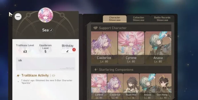 Asia|TL 63|3,7K SJ|7 Limited|Anaxa+Sign,Cyrene,Castorice,Sparkle,Archer,Ruan Mei,Dante|Female MC|Take Mail|Check SS(HSR6336)