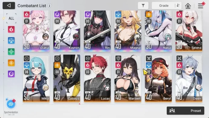 GLOBAL Lv42|5 SSR[DianaM1,Narja,Kayron,Magna,Rin]+10 SR[MikaM6,SelenaM1,Etc]+10 SR Partners|Log Stove|Check SS(CZN1810)