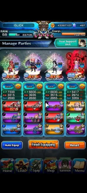 Global|Rank 58|Best Starter|497 CC+5 Ascend|LM Isliid, 2x Milim, Shizu, Shuna + Benimaru 120 Luck|Lpot 71|Check SS(GS2378)