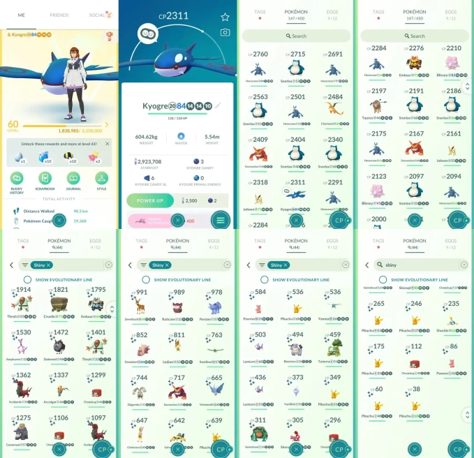 ACm1428 -lv 60 Instinct | x25 2000CP | x1 Legendary | x44 shiny | x2 100IV | Kyogre | shiny Emboar Blastoise Torterra Pikachu