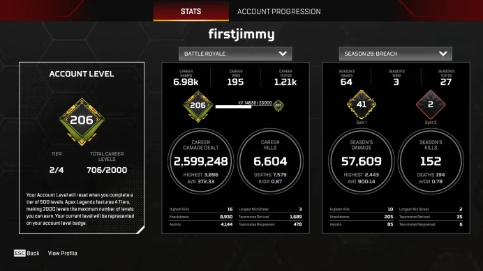 Apex Ea Account | Universal Heirloom / Sky Piercer | 195 Legendries | Level 706 | 545 Crafting Materials | 162.8k LT | Full Access