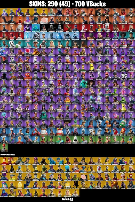 290 skins/full access/galaxy/blue squire/take the l/end zone/deluxe stw/rare emotes/i'm diamond/it's dimanite/orange justice