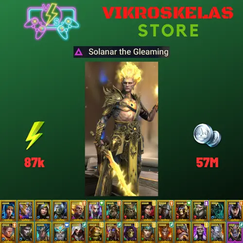 Starter acc with Solanar : 87k energy / 57 mln coins / Teodor, Glaicad, Nethril, Arix, Ninja + 20 Login Legendaries / Ursala