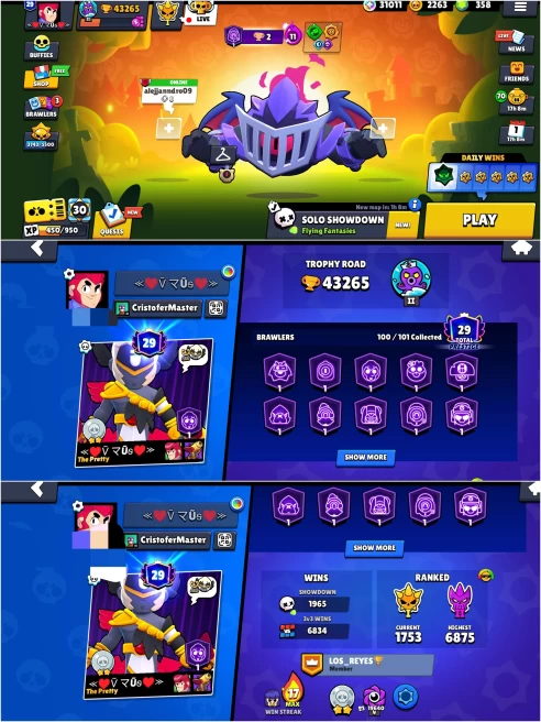 SEXXY BS 43.2k TROPHY, 100/101 UNLOCKED,42 HYPERCHARGED,6 MAXED,281 OP SKINS [6 MYTHIC+5 LEGENDARY+8 HYPERCHARGED],677 PINS,350 ICON,189 SPRAYS
