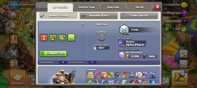 100% MAX TH17 - 3667 WAR STARS - MAX EQUIPMENT EPIC - FREE NAME - LOTS OF MAGIC ITEMS HERO SKIN GEMS
