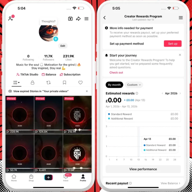 [Discounted] UK Monetized Creator Rewards Program Account | 11K Authentic Followers & 232K Likes | Verified Screenshots + No outstanding issues