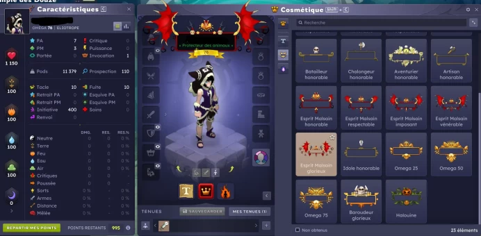 9 Personnage Niv.200 - 190 Omega Parcho All element Serveur {Brial - Tylezia } never authenticated Full apparat + Dofus + Ornement + Title
