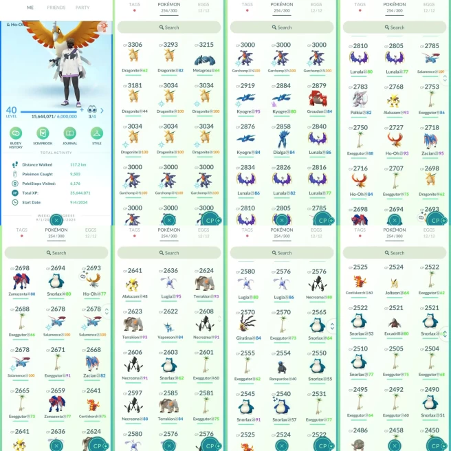 ACl1036 Mystic | x15 3000CP | x173 2000CP | x3 Lugia x4 Ho-Oh (x1 Shiny) x3 Kyogre (x1 SHADOW) Groudon Dialga x3 Palkia Giratina x6 Lunala x5 Ne