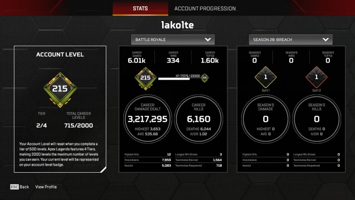 HQ account, level 715, Total legendary skins: 189