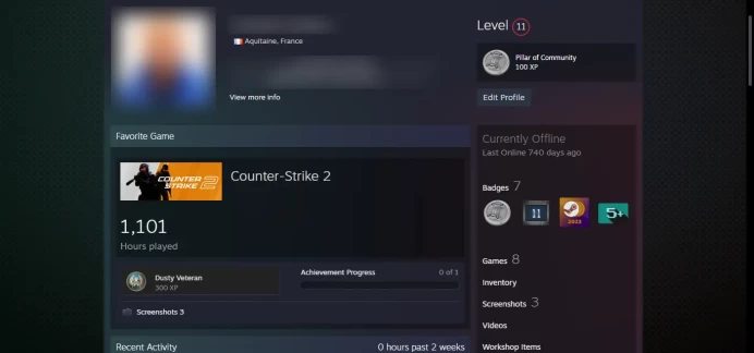  11 Level Steam_ <<FACEIT>>_2016 (blue), 2017, 2018, 2020_+5 other games_Last Online 2 year ago<30-Day Warranty>_5,10Y, Global, Loyalty_1101hrs`
