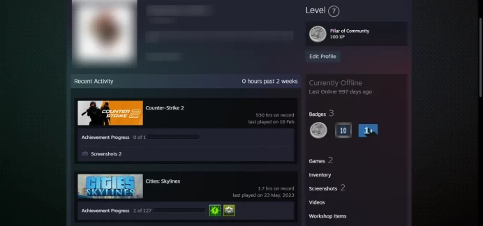 <<FACEIT>>_7 Level Steam_Last Online 2 year ago_ 2016, 2019 Service Medal_< 30-Day Warranty > _5,10Y, Global, Loyalty_530  hrs`