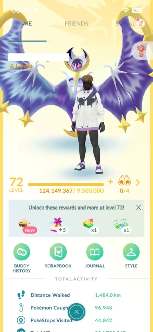 Level 72, 4 Legendary+Mythical IV100, 283 Shiny, 141 Legendary, 33 IV 100, 7 Shiny Legendary, 16 Shadow Legendary