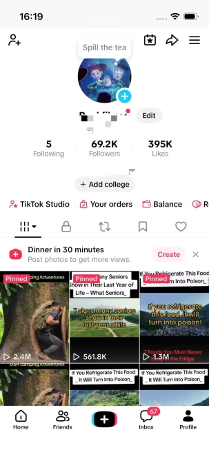 English Content/ USA Monetized 69K Real Followers+390K Real Likes Account/ Creator Rewards Program Activated/ Full Access