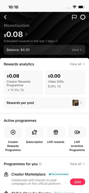 English Content/ USA Monetized 69K Real Followers+390K Real Likes Account/ Creator Rewards Program Activated/ Full Access