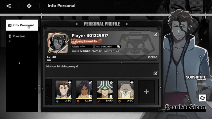 Nuverse SEA|Lv 30|4SSR (Yoruichi B1 Sign+Stamp,Aizen Sign+Stamp,Urahara B1 Sign+Stamp)+10SR|300 Jade|Google(BSR877)