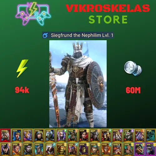 Starter with Mythical - Siegfrund : 94k energy / 60 mln coins / Candraphon, Tomb Lord, Boragar, Arix, Ninja + 20 Login Legendaries