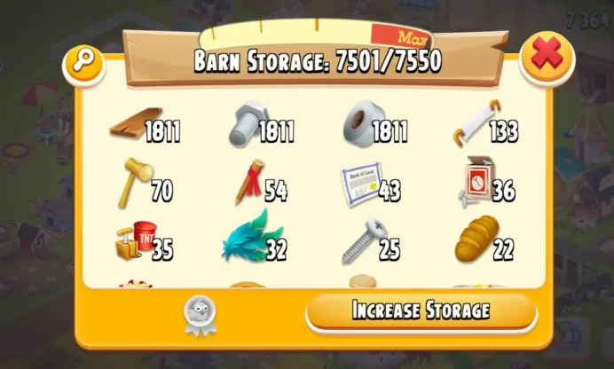 7,550 Barn Storage◆7.3M+ Coins◆Farm Level 90+◆Silo Storage 2,150◆740 Diamond◆Town Hall Unlocked◆27 Slot◆7.5K Tools◆Best Price in the Market