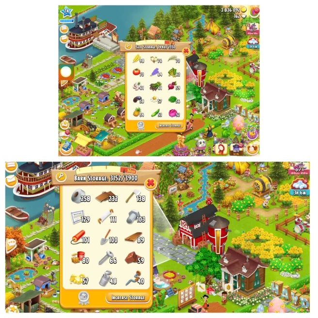 HD135 |  Level 74 |  Barn Storage 3900 | Silo Storage 1550 | Coins 3M+ | Diamonds 167 |  Android & iOS -- Instant Delivery.