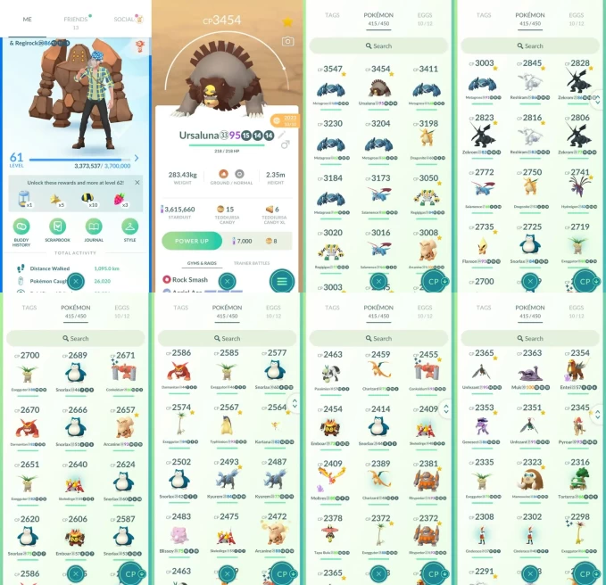 AC1440 -lv 61 Mystic | x13 3000CP | x135 2000CP | x80 Legendary | x87 shiny | x10 100IV | x35 unique Legendary-Pseudo | shiny Guzzlord Regirock 