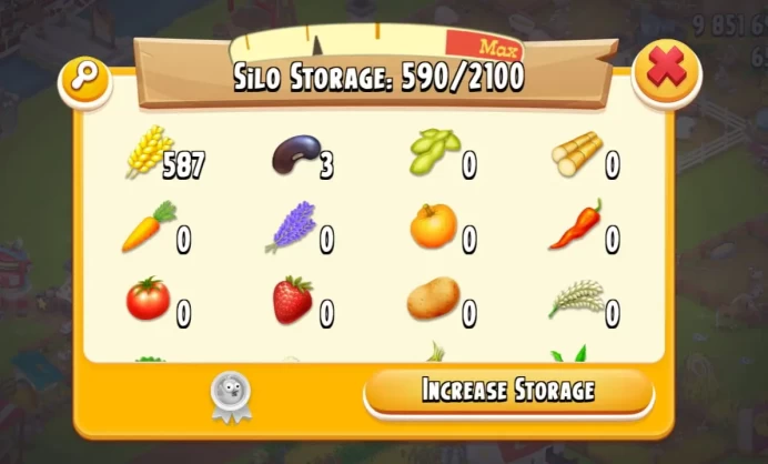 Barn Storage 7650◆Farm Lvl 90◆9.8M+ Coins◆659 Diamond◆Silo Storage 2100◆Full Tools◆390 Silo◆Town Hall◆Fully Safe Barn