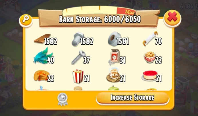 Barn Storage 6050◆Farm Lvl 80+◆6M+ Coins◆1117 Diamond◆Silo 2050◆Full Tools◆16+ Slot◆Full Land◆Fully Safe Barn