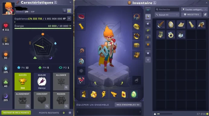 SOLD!! Epique Ombre - Iop Terre 199 Unity Perfect for PVP/PVM never authenticated and secure 100% Garantie a vie
