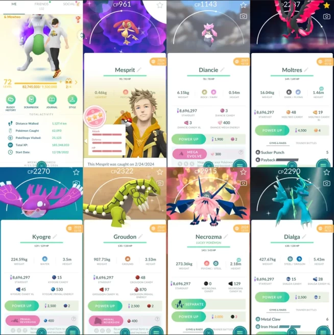 2140 Level 72 Legacy 48. Shiny Shadow Mewtwo Legends100 x13 SHUNDO Mesprit