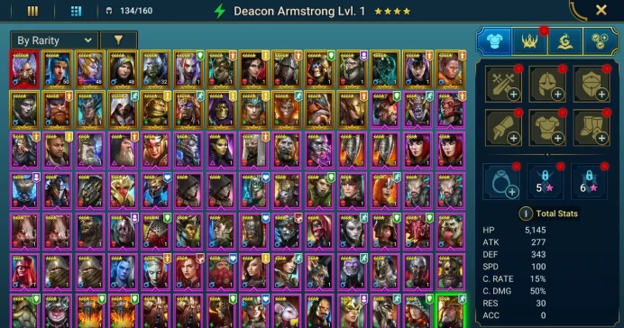Starter with Mythical - Toshiro : 95k energy / 64 mln coins / Hurndig, Royal Huntsman, Arix, Ninja + 20 Login Legendaries