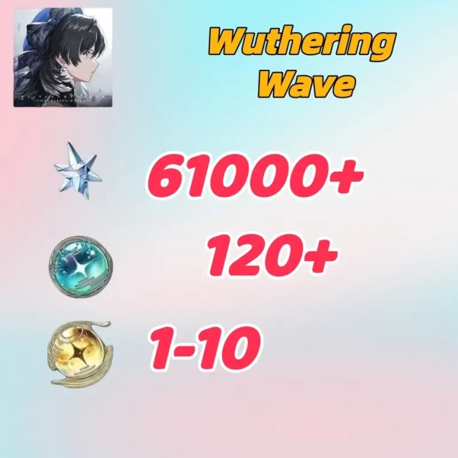 Asia///Astrite:61000+|Lustrous Tide:120+|Radiant Tide:1-10|1-10 weapons|Microsoft Mailbox/Email|safe and stable|Wuthering Waves