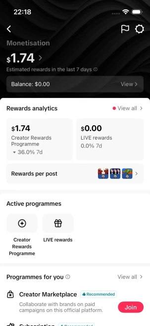 Instanly Delivery/ Monetized 48K Real Followers+600K Real Likes Account/ Creator Rewards Program Activated/ Full Access