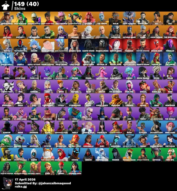 [PC/PSN/XBOX] 149Skins *66 Max styles*|Spider-Man ,Darth Vader,Ahsoka Tano,Optimus Prime,Lara Croft ,The Joker,Neymar Jr |Full Access