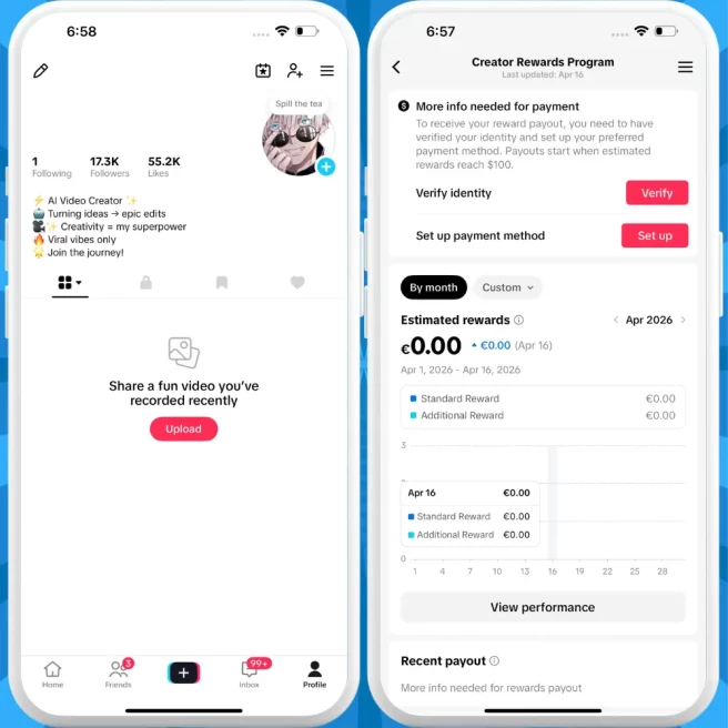 [Discounted] France Monetized Creator Rewards Program Account | 17K Followers & 55K Likes | Verified Screenshots + Instant Delivery