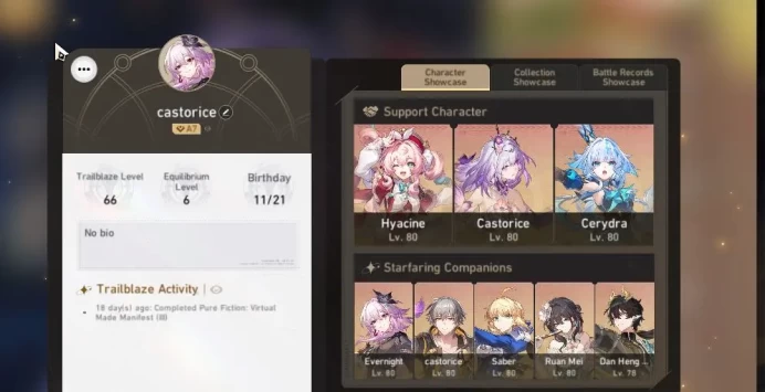 Asia|TL 66|10 Limited|Saber+Sign,Castorice,Hyacine,Evernight,Cerydra,Sparkle,Loucha,etc|Male MC|Check SS|Take Mail(HSR6291)