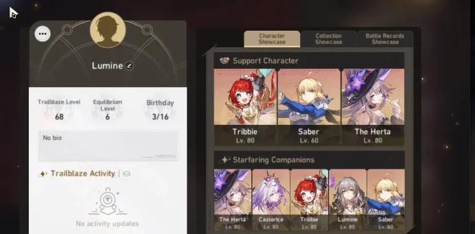 Asia|TL 68|1,2K SJ|12 Limited|Casto+Sign,Saber,Phainon,The Herta,Tribbie,Cyrene,Sparkle,etc|Female MC|CheckSS|TakeMail(HSR6355)