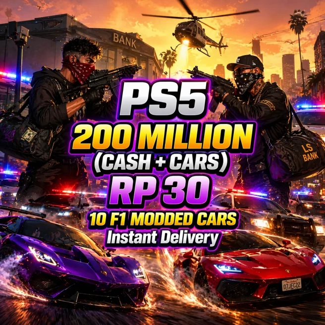 PS5 | 200 Million [Cash + Deluxos]  | RP 30 | 10 F1 Modded Cars | GTA Modded Account | Instant Delivery | GTP5S1023