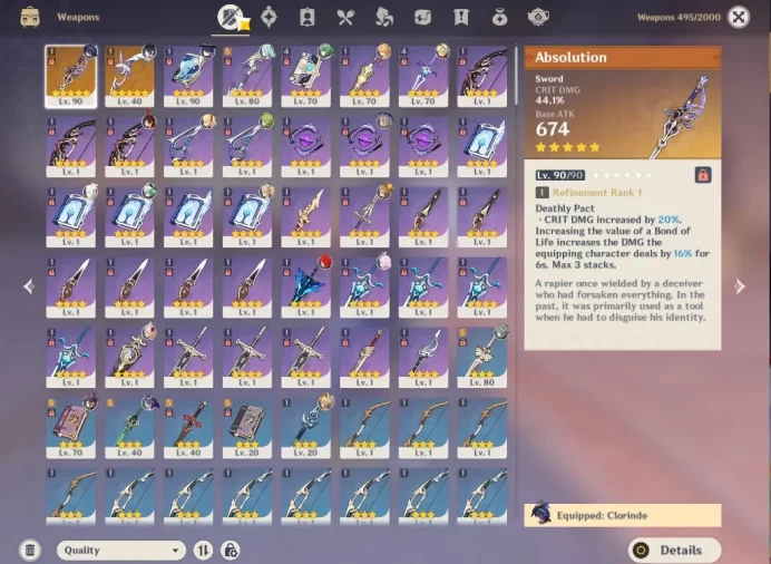 ASIA|AR 55|5 Limited +2(*5Weapon)|Clorinde+Sign,Alhaitham,Wanderer,Yelan,Baizhu|Low Explore Map|Mc Male|TakeMail|CheckSS(GI5805)